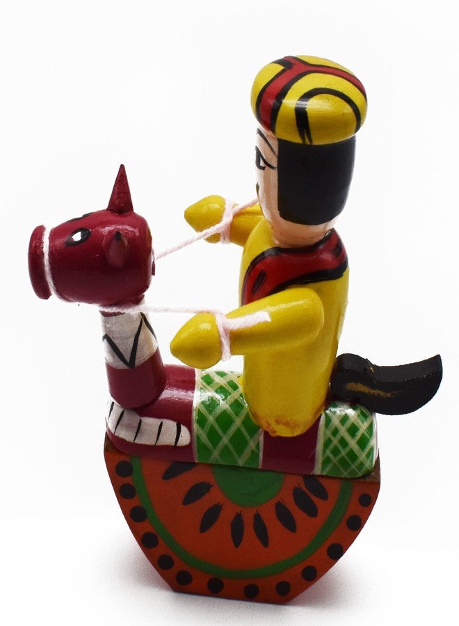 justhandmade Wooden Horse Procession Jodi Dolls| Channapatna Kelu Gombe Jodi | Multicolour Home Decor Showpiece (JHMHORSE102) - Image 5